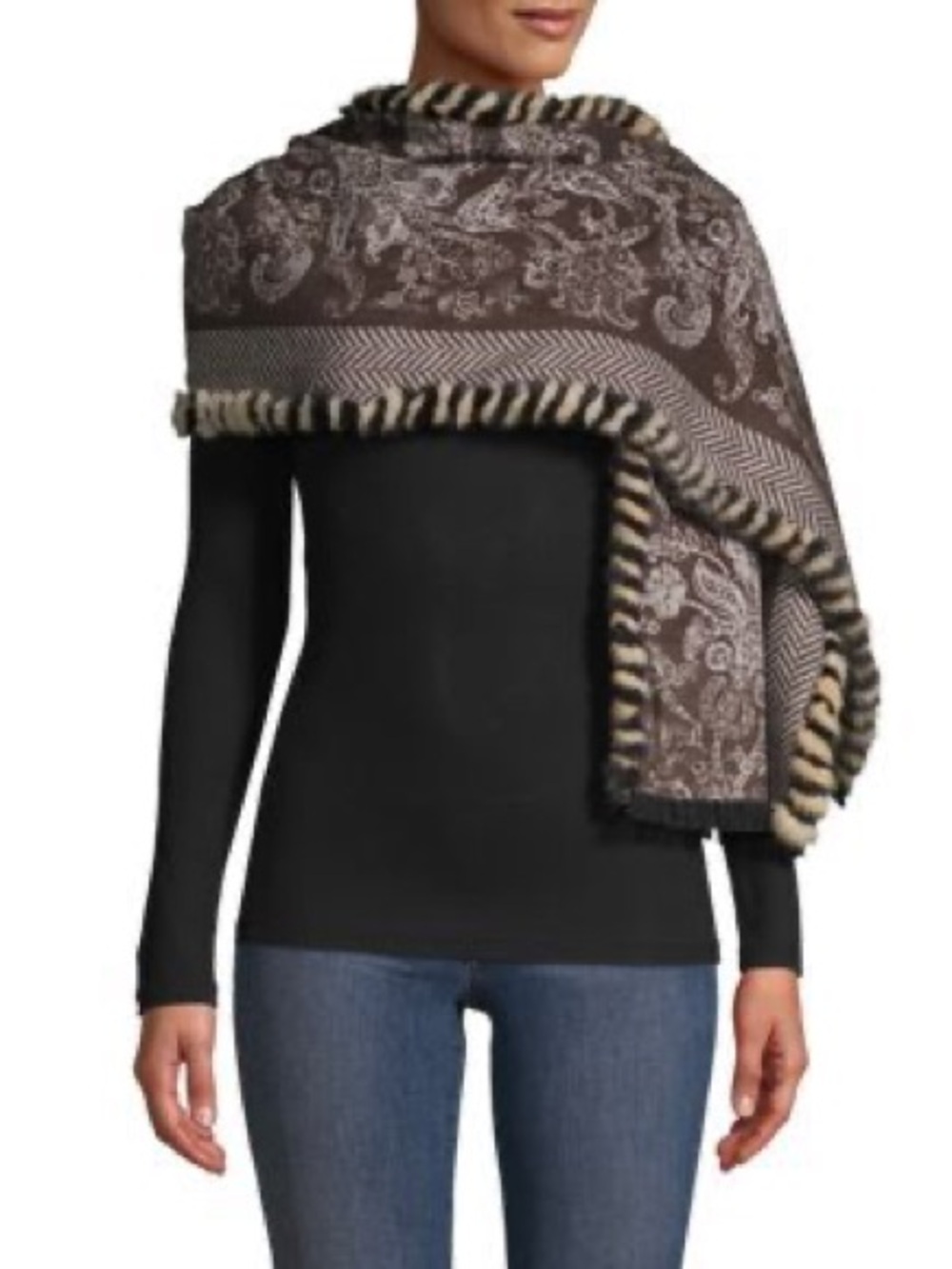 Belle Fare Wool & Cashmere Mink Fur-trim Scarf New
